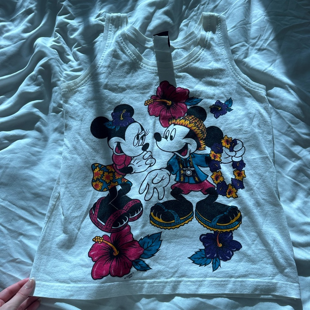 Disney Kids' White Tank Top with Mickey and Minnie Floral Design